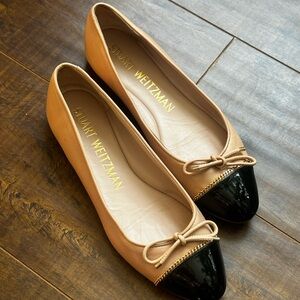 Stuart Weitzman Beige and Black Bow Flats